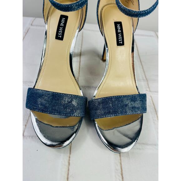 Nine West denim shimmery ankle strap heeled sandals size 7.5M - Picture 12 of 13